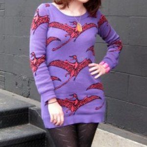 Vintage Betsey Johnson Pterodactyl Dinosaur 80’s Punk Sweater Dress Rare neon